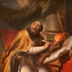 Inicio the baroque painting of st. augustine in the cathedral after original by claudio coello (1642 1693).